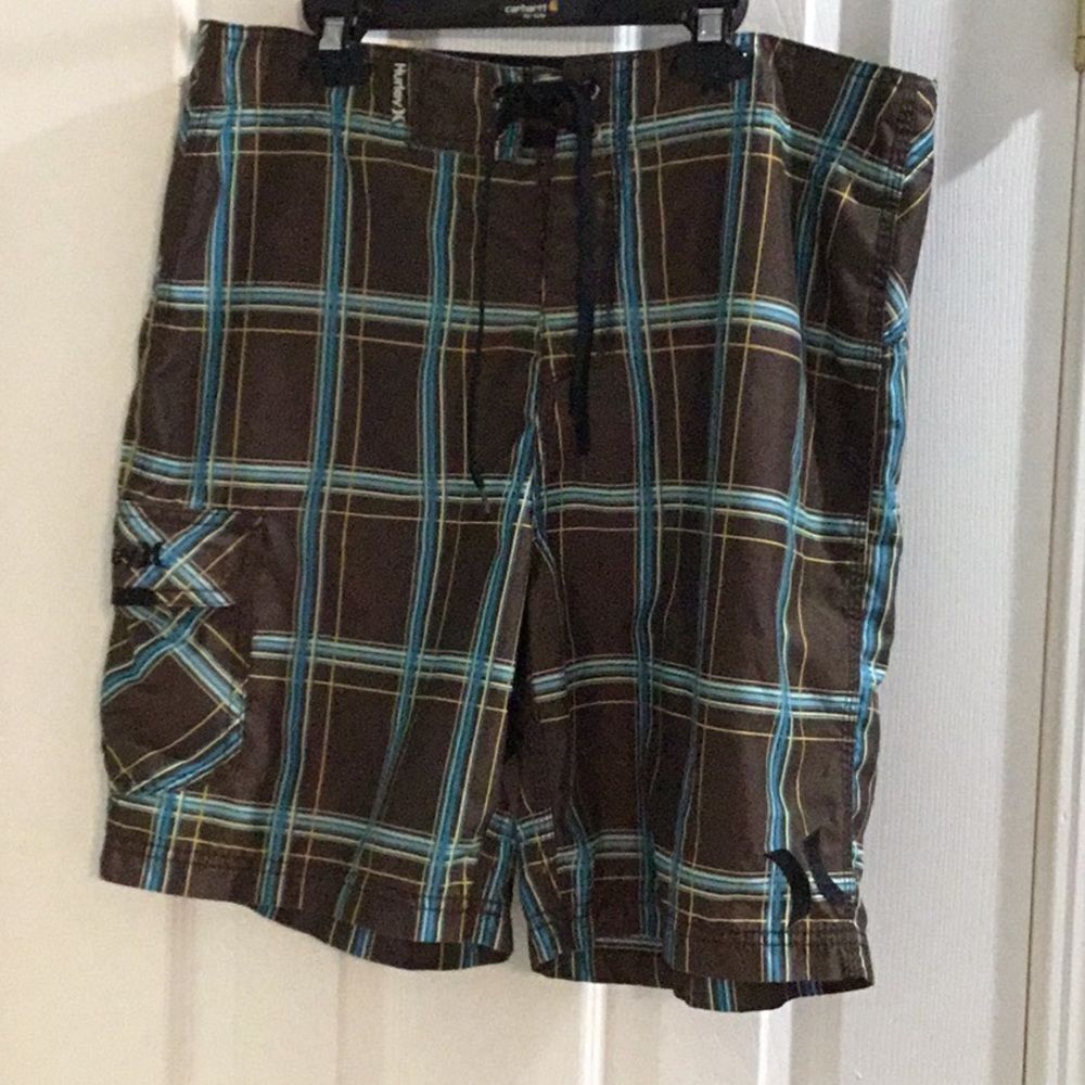 Hurley Men’s Brown Plaid Board‎ Shorts Size 34